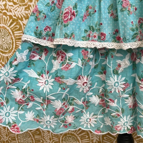 NWT Gipsy Queen Baroc Paris Floral Ruffle Tiered Halter Mini Dress Turquoise M - Picture 8 of 14